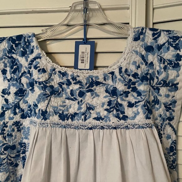 Mi Golondrina Blue & White Cielo Mexicano Flores Blouse - Size Small - Picture 6 of 12
